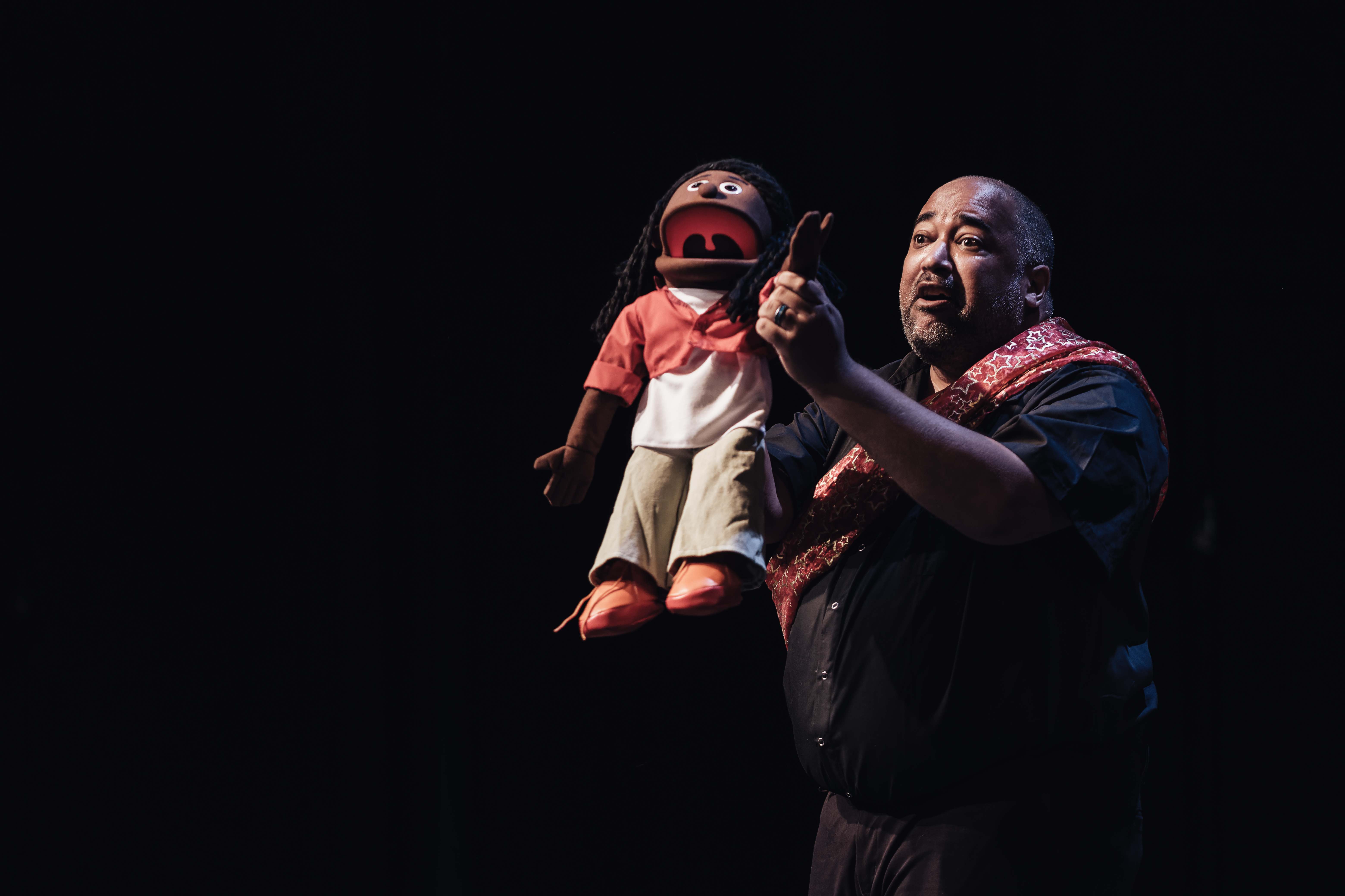 Asase sings to the crowd - Black female puppet - (Re)Tired Magical Black Man (credit: Curtis Perry)