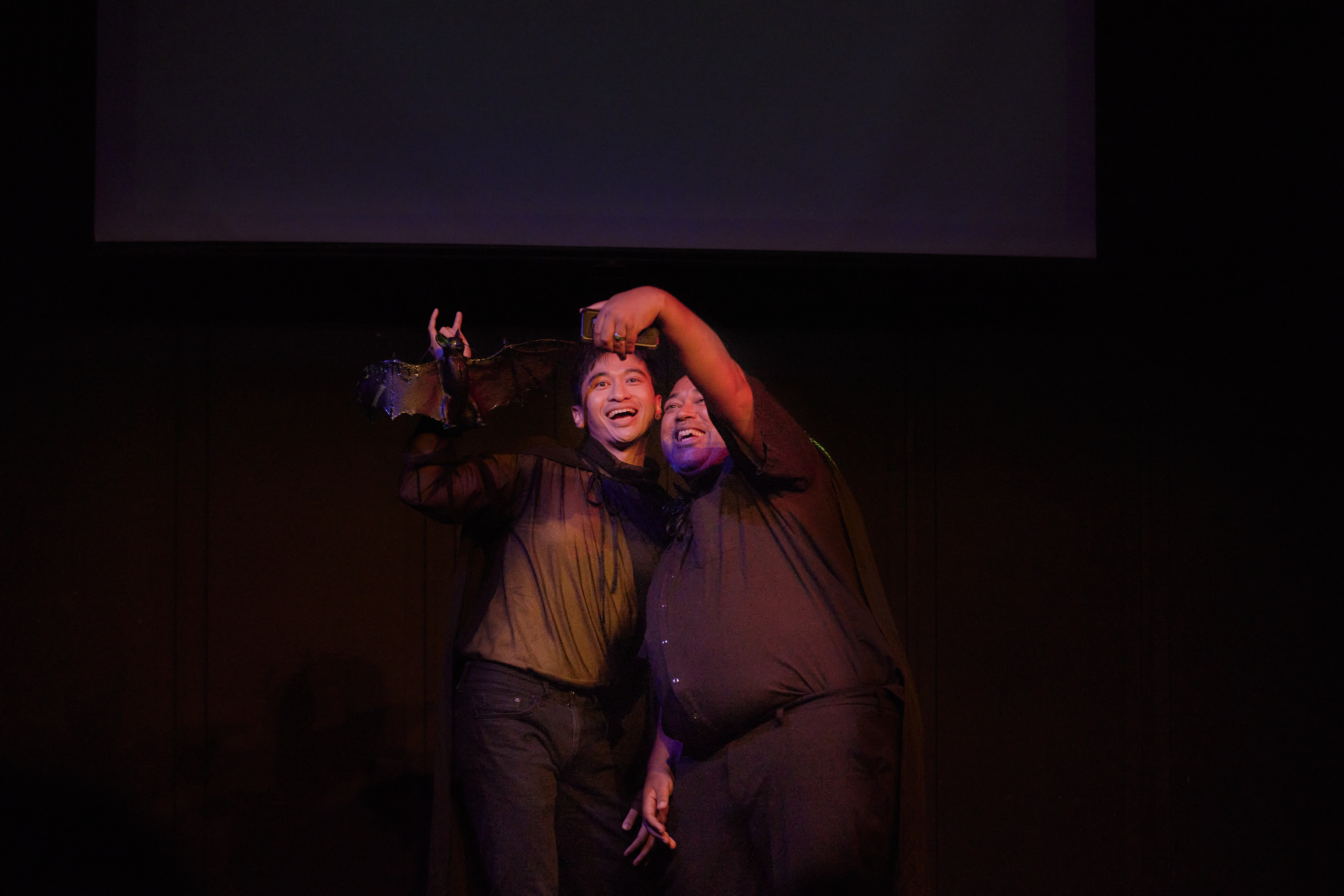 Josh Mayo and The Velvet Duke take a groupie (group selfie) on stage at Fresh Meat 12. photo: Melody Maloney Photography
